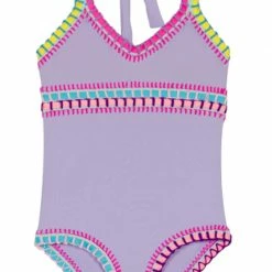 Kids PQ Swim Lavender Rainbow Embroidered Girls One Piece