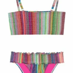 PQ Swim Retro Stripe Smocked Girls Bikini