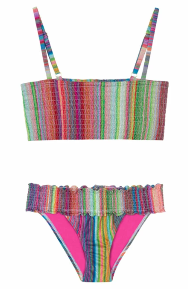 PQ Swim Retro Stripe Smocked Girls Bikini 3 PQ Swim Retro Stripe Smocked Girls Bikini