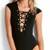 One Piece Swimsuits Seafolly Lace Up Cap Sleeve Maillot In Black 10744-058-BLACK