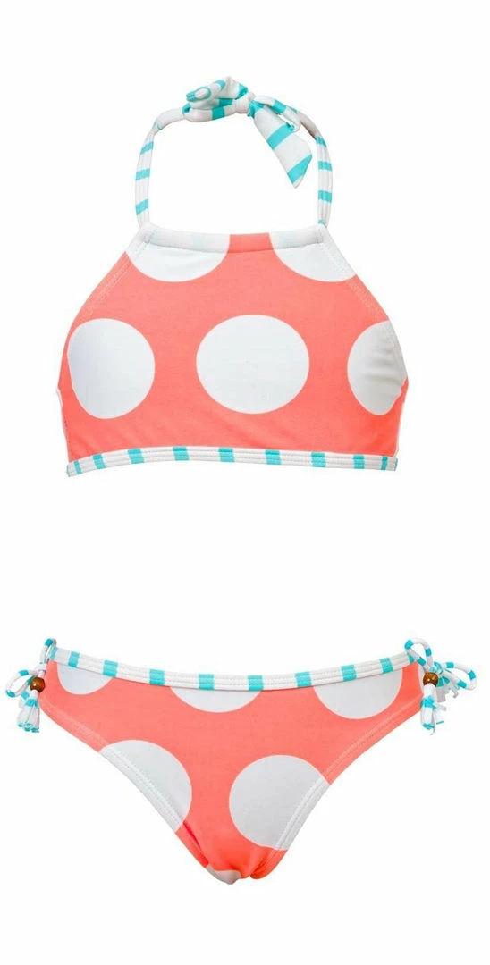 Kids Snapperrock Girl's Neon Coral Spots Halter Bikini Set G15042