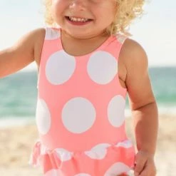 Snapperrock Little Girl's Neon Coral Spot Skirted Swimsuit G13075 Kids