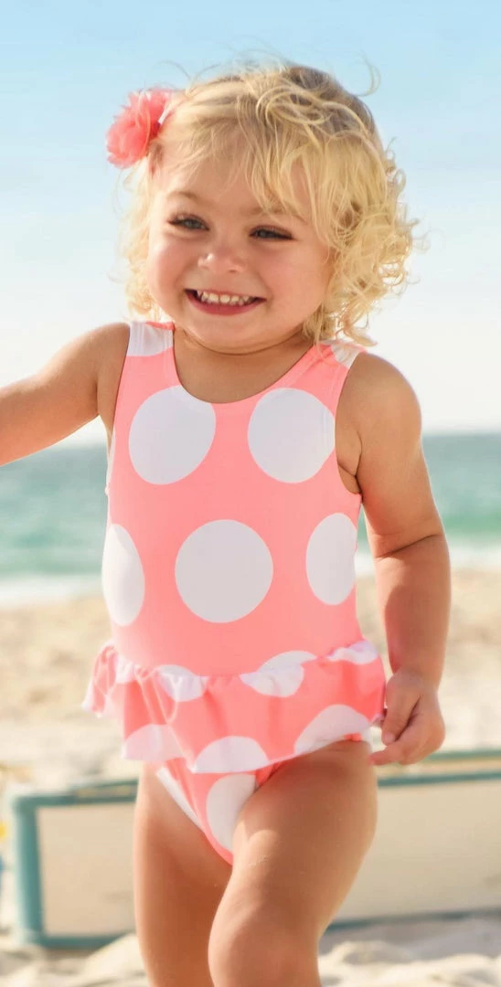 Snapperrock Little Girl's Neon Coral Spot Skirted Swimsuit G13075 Kids 3 Snapperrock Little Girl's Neon Coral Spot Skirted Swimsuit G13075 Kids