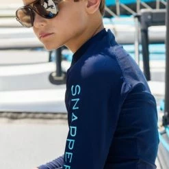 Snapperrock Boy's Arm Band Long Sleeve Rashguard Top In Navy B20053L Kids
