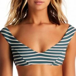 Vitamin A Capri Bikini Top In Grey Marin Stripe 88T MAG Swimsuits