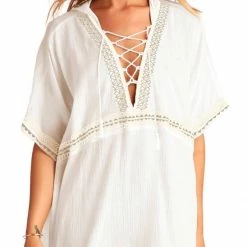 Vitamin A Isabell Windswept Short Gauze Caftan In White 7CS WEG