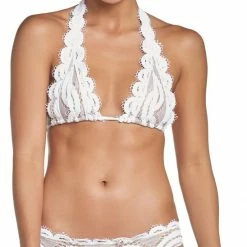 PilyQ PQ Swim Water Lily Lace Halter Bikini Top In White