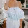 Elan Stamped Off-Shoulder Romper In Pale Blue SCP7112 Resort Wear