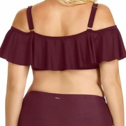 Bikinis Raisins Curve Tortuga Flounce Top In Maroon Y840027-MAR