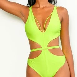 Keva J Neon Lights Au Natural Cut Out Monokini In Neon Yellow