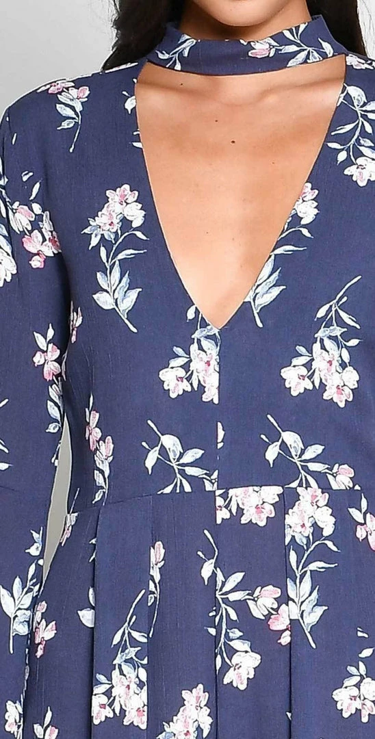 Almost Gone Resort Wear Blue Blush Rayon Gauze Print Long Sleeve Choker Romper BR-1230 7 Almost Gone Resort Wear Blue Blush Rayon Gauze Print Long Sleeve Choker Romper BR-1230