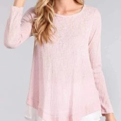 Chris And Carol Apparel Chris And Carol Knit Sweater With Chiffon Detail In Pink 1601066T Bikinis