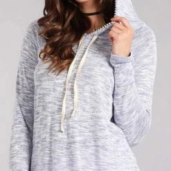 Chris And Carol Apparel Bikinis Chris And Carol Heathered Knit Long Sleeve Top With Striped Hoodie In Blue 1610080T