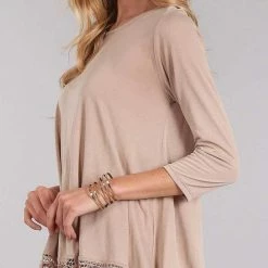Chris And Carol Apparel Chris And Carol Lace Bottom Trim With 3/4 Sleeves In Beige CTB018