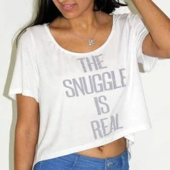 Été Apparels Ete Apparel The Snuggle Is Real Crop Top T Shirt In White 1-13-WHT-TSIR-17-P