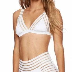 Beach Bunny Sheer Addiction Triangle Top In White Bikinis