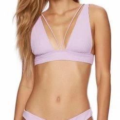 Beach Bunny Larson High Apex Bikini Top In Lavender Bikinis