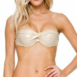 Luli Fama Cosita Buena Bandeau Bikini Top In Gold