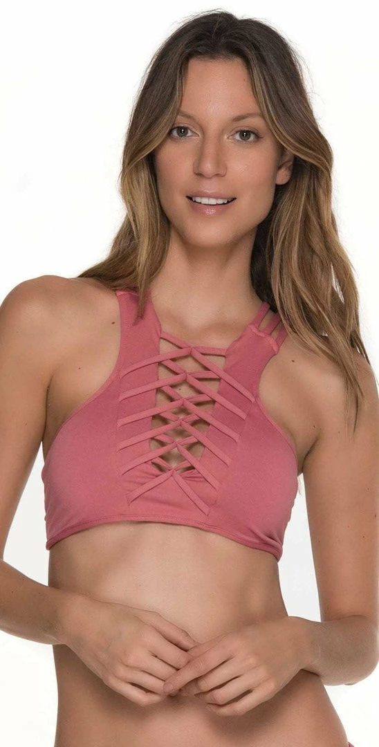 Bikinis Malai Awe Fishbone High Neck Top In Rośe T00326-RSE 3 Bikinis Malai Awe Fishbone High Neck Top In Rośe T00326-RSE