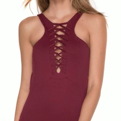 Malai Awe Fishbone High Neck One Piece In Merlot OP0091-MER One Piece Swimsuits