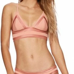 Beach Bunny Mia Long Line Bikini Top In Whiskey Rose Bikinis