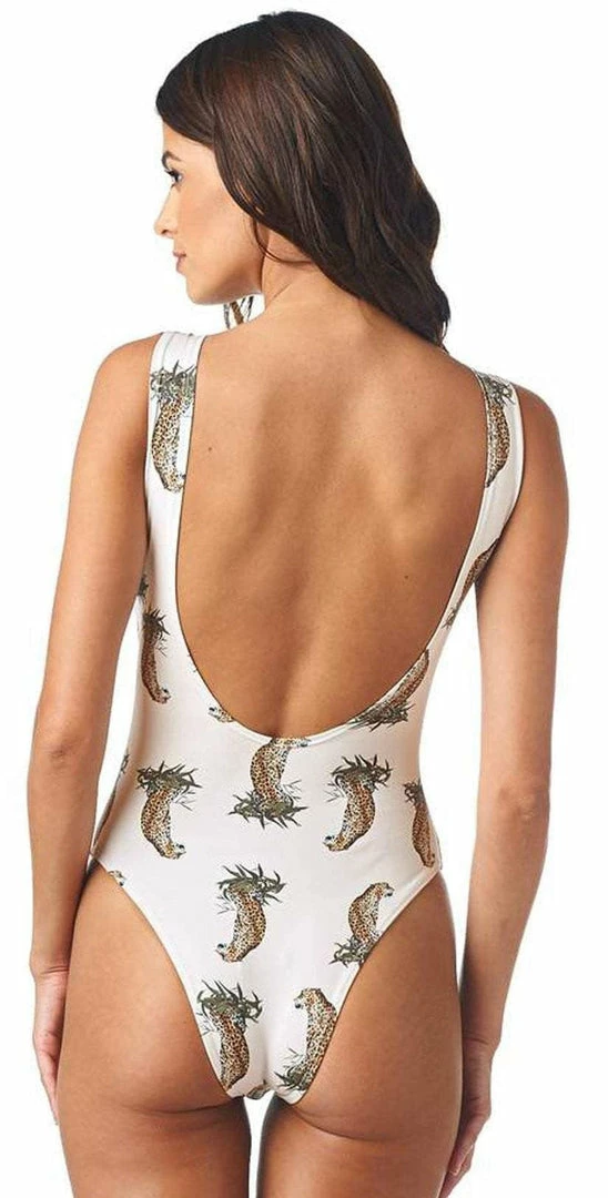 Montce Swim One Piece Swimsuits Montce DA Cheetah Repeat Lace-Up One Piece In Cream 4 Montce Swim One Piece Swimsuits Montce DA Cheetah Repeat Lace-Up One Piece In Cream