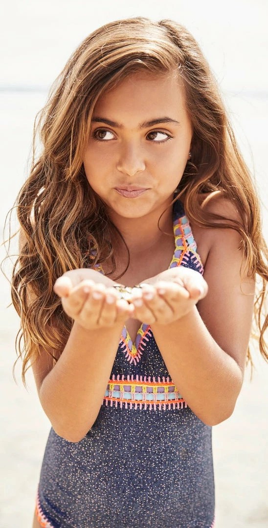 PilyQ Kids Sparkle Denim Embroidered One Piece Swimsuit 5 PilyQ Kids Sparkle Denim Embroidered One Piece Swimsuit