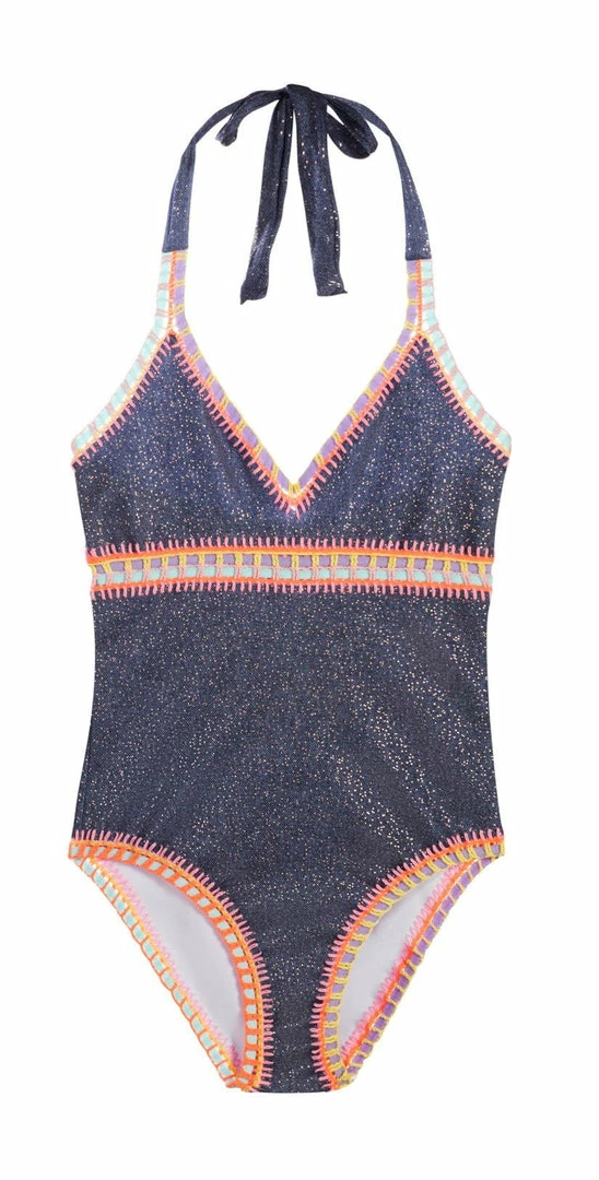 PilyQ Kids Sparkle Denim Embroidered One Piece Swimsuit 3 PilyQ Kids Sparkle Denim Embroidered One Piece Swimsuit