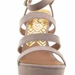 Qupid Shoes Glory Strappy Wedge Sandal In Taupe GLORY-179X TAUPE