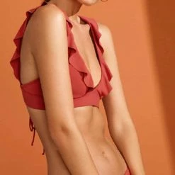 Robin Piccone Lina Ruffle Tab Side Bottom In Auburn 181265-AUB Bikinis