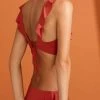 Robin Piccone Lina Ruffle Tab Side Bottom In Auburn 181265-AUB Bikinis