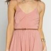 She + Sky Cami Romper With Lace Hem Line In Dusty Rose SL4120