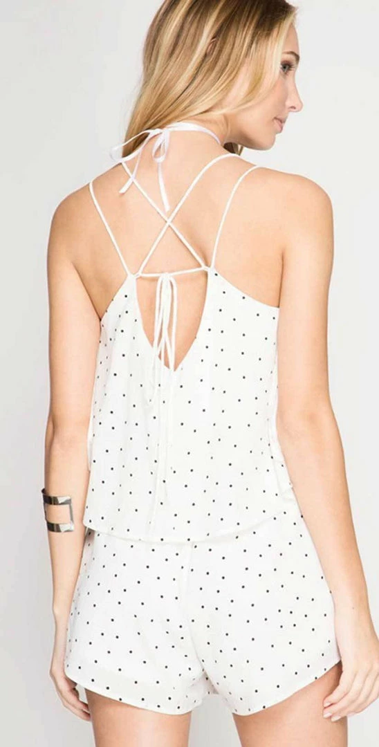 She + Sky Sleeveless Woven Polka Dot Romper SL5137 Bikinis 4 She + Sky Sleeveless Woven Polka Dot Romper SL5137 Bikinis