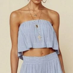 Blue Life Denim Stripe Lina Frill Top T080-2017-DNMST