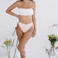 Akalia Swimwear Ana High Waist Bikini Bottom In White Bikinis